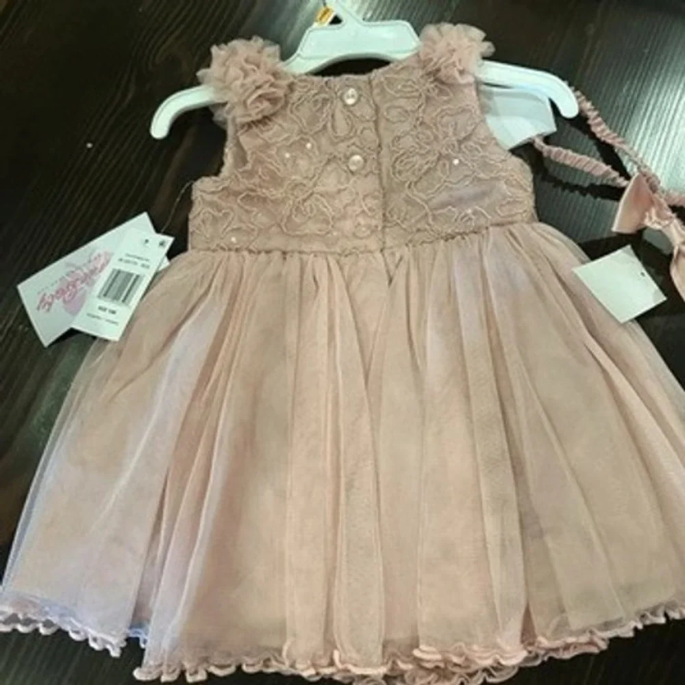 Bonnie Baby 12M NWT Lace Tulle Dress Set Pink Special Occasion Flower Girl